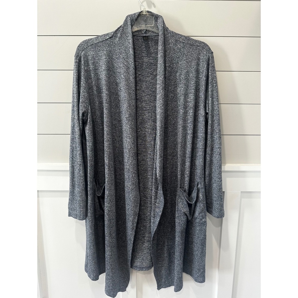 32 Degrees Heat Womens L/XL Navy Blue Marl Open Front Cardigan Pockets Soft Knit